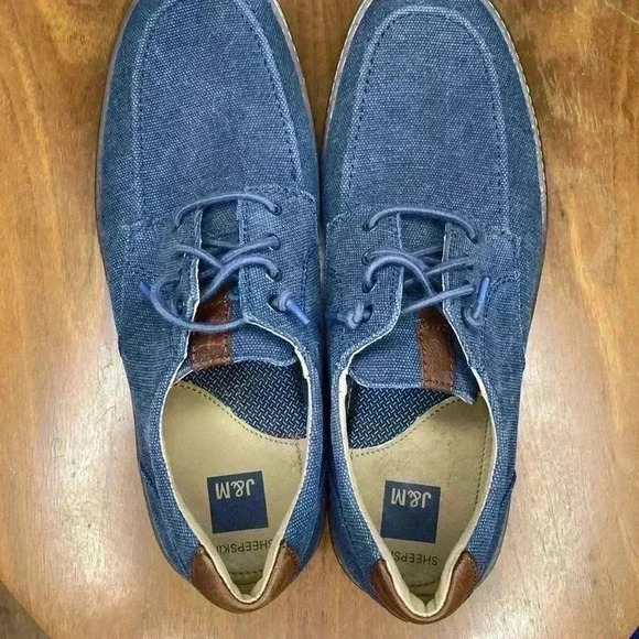 Johnston & Murphy McGuffey Blue Moc Toe Canvas Sneaker Shoe US 9 Sheepskin - Picture 5 of 7